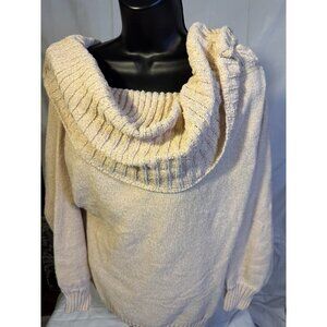 Soft Cream Sweater Knit Cozy Sweater Womens Size M/L Oversize Statement Collar